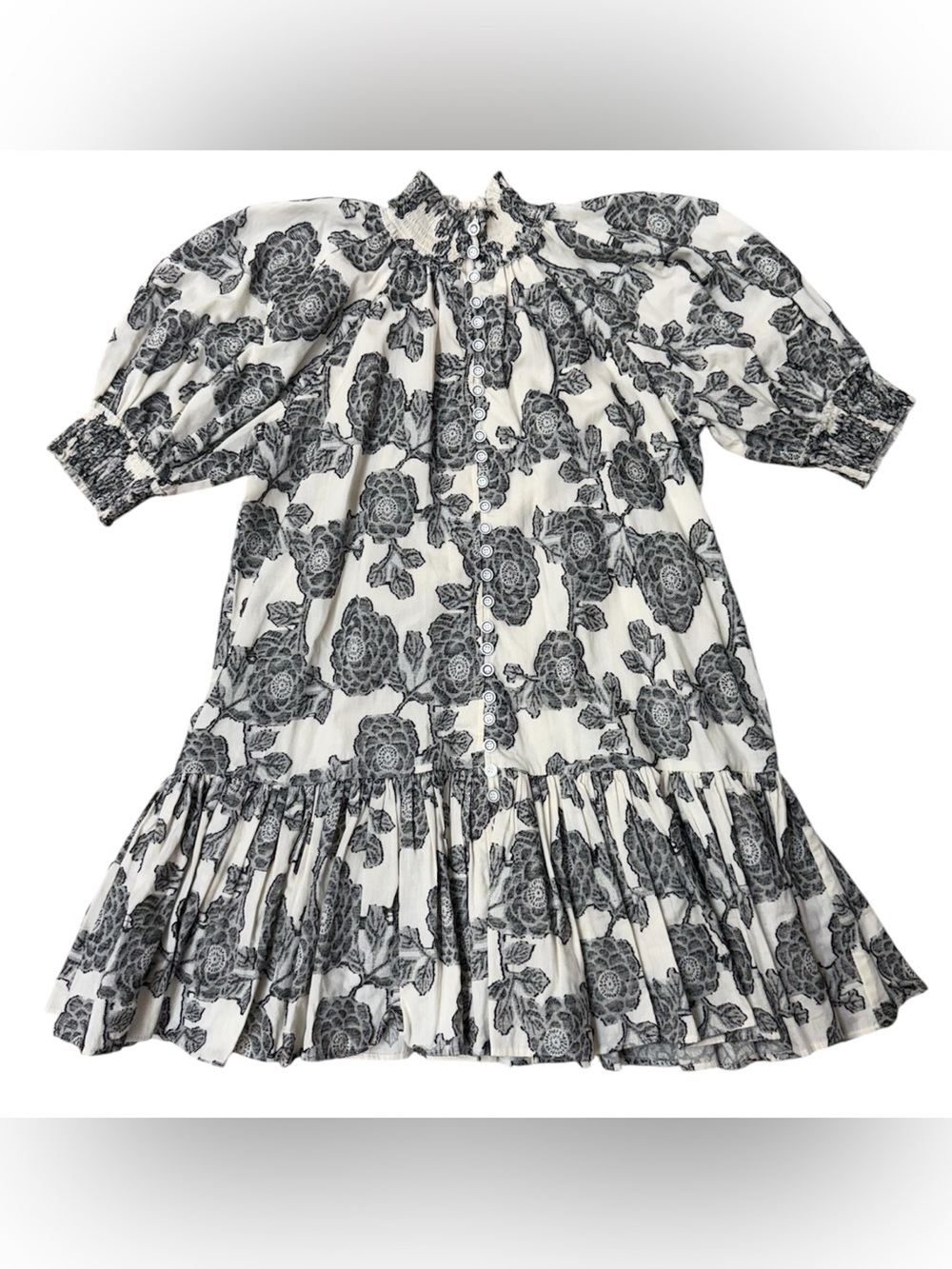 Floral Puff Sleeve Mini Dress Sz S
